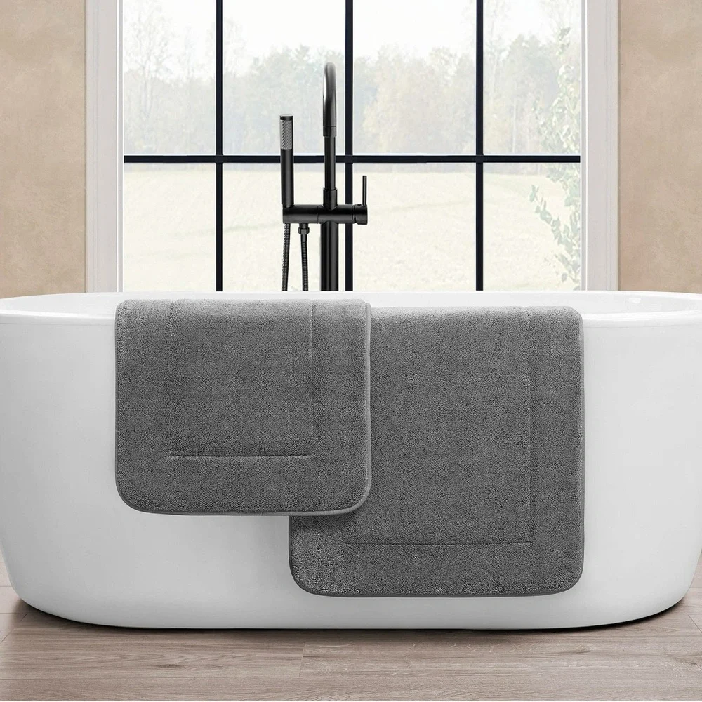 Oliver Brown Terry Memory Foam Charcoal Bath Mat Set